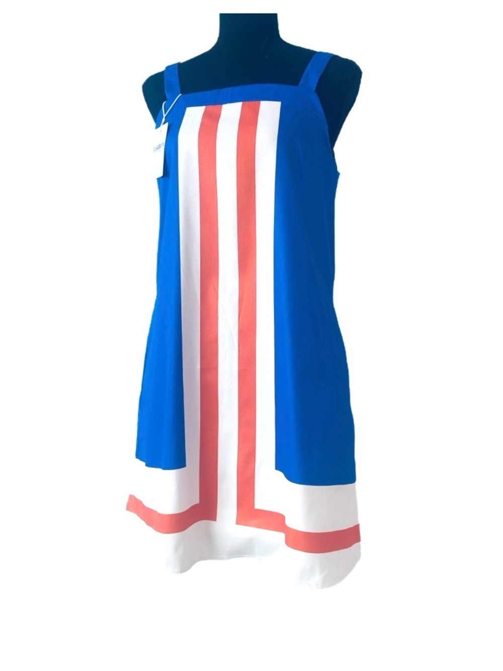 FASHION ~ Royal Blue Shift Colorblock A-Line Dress with Orange and White Stripes